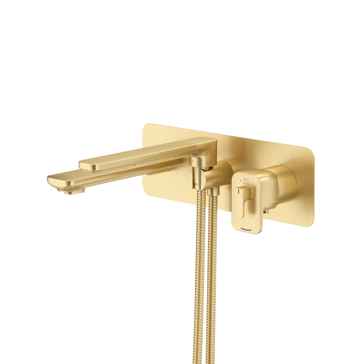 Riobel Equinox Wall-Mount Thermostatic/Pressure Balance Tub Filler Trim with Hand Shower - Satin Brass US4 (TEQ21US4)