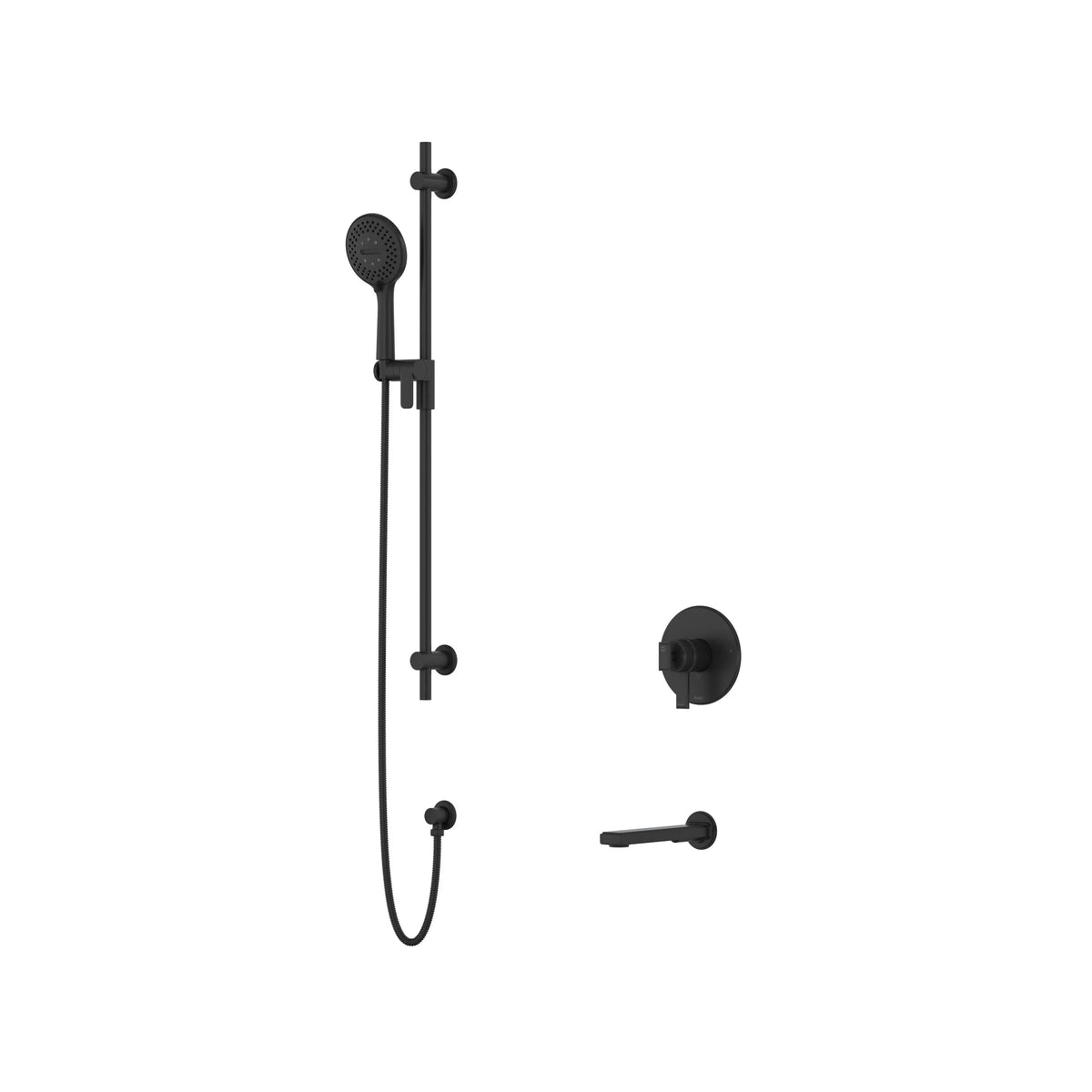 Riobel Manifesto Thermostatic & Pressure Balance Shower Trim Kit with Hand Shower Rail & Tub Spout - Black (TKIT1244MFBK)