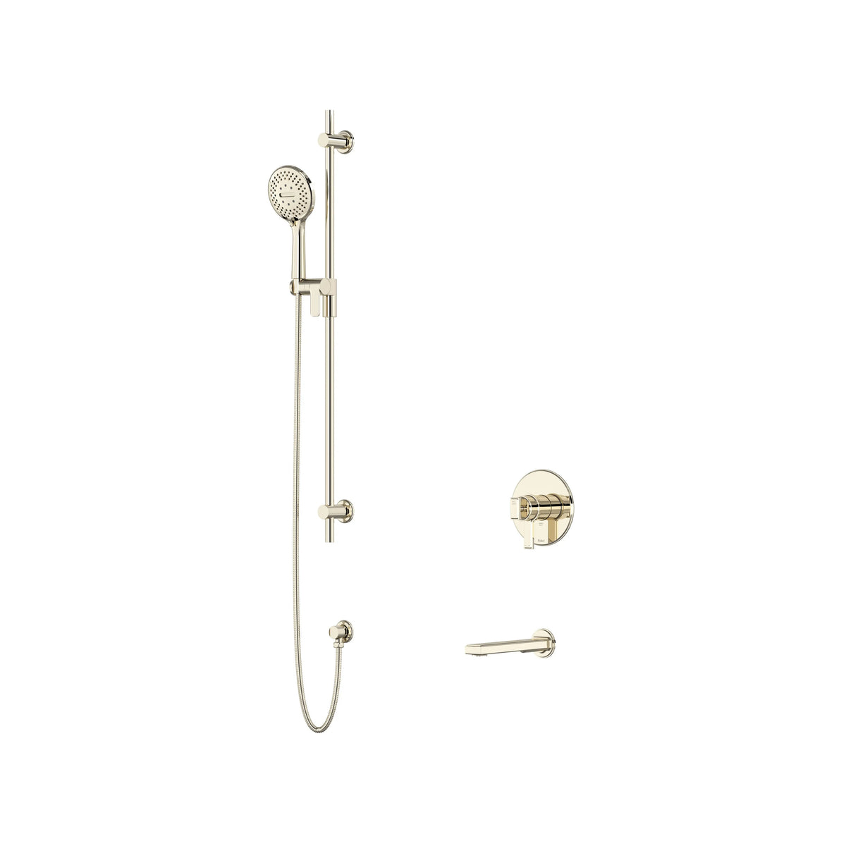 Riobel Manifesto Thermostatic & Pressure Balance Shower Trim Kit with Hand Shower Rail & Tub Spout - Polished Nickel (TKIT1244MFPN)