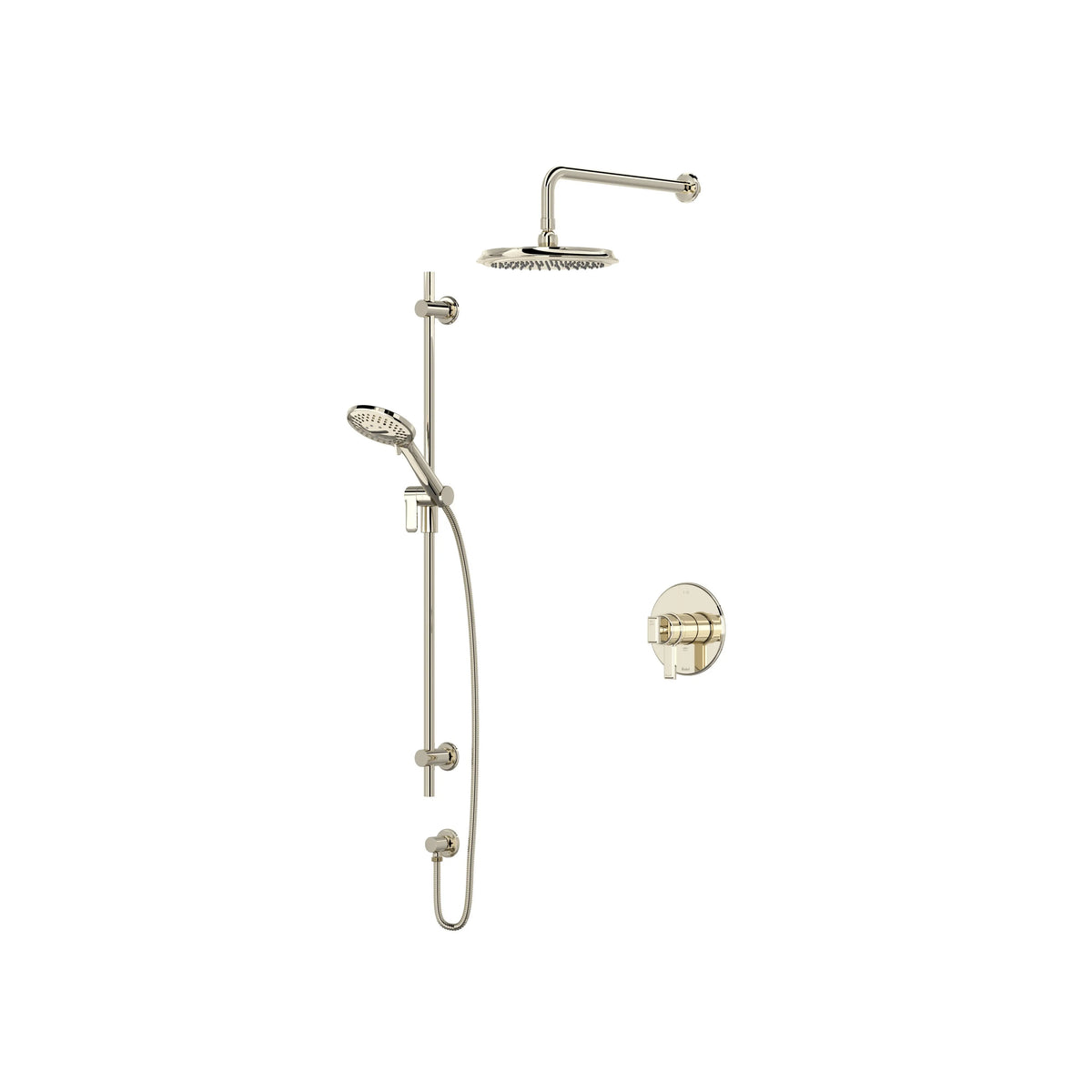 Riobel Manifesto Thermostatic & Pressure Balance Shower Trim Kit with Showerhead & Hand Shower Rail - Polished Nickel (TKIT323MFPN-CW)