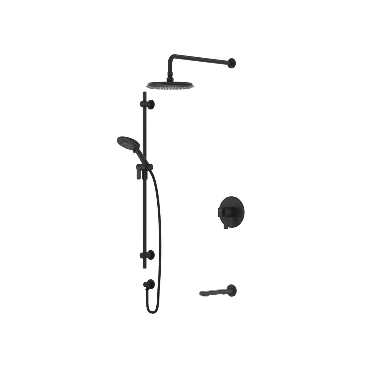 Riobel Manifesto Thermostatic & Pressure Balance Shower Trim Kit with Showerhead, Hand Shower Rail & Tub Spout - Black (TKIT1345MFBK-CW)