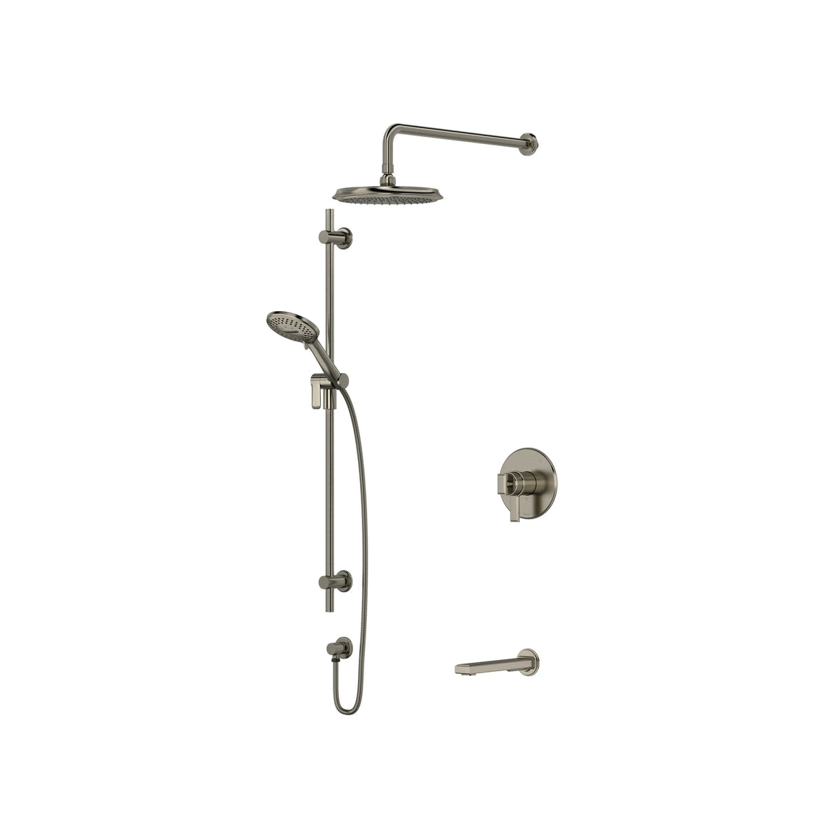 Riobel Manifesto Thermostatic & Pressure Balance Shower Trim Kit with Showerhead, Hand Shower Rail & Tub Spout - Brushed Nickel (TKIT1345MFBN-CW)