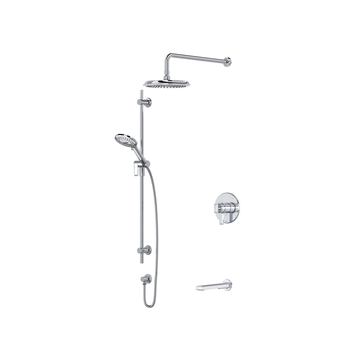 Riobel Manifesto Thermostatic & Pressure Balance Shower Trim Kit with Showerhead, Hand Shower Rail & Tub Spout - Chrome (TKIT1345MFC-CW)