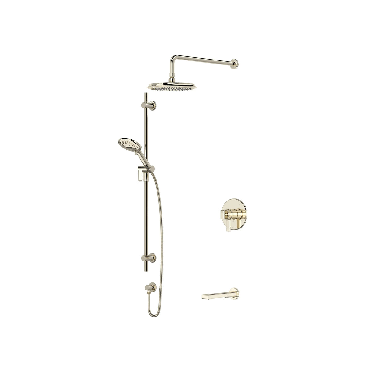 Riobel Manifesto Thermostatic & Pressure Balance Shower Trim Kit with Showerhead, Hand Shower Rail & Tub Spout - Polished Nickel (TKIT1345MFPN-CW)