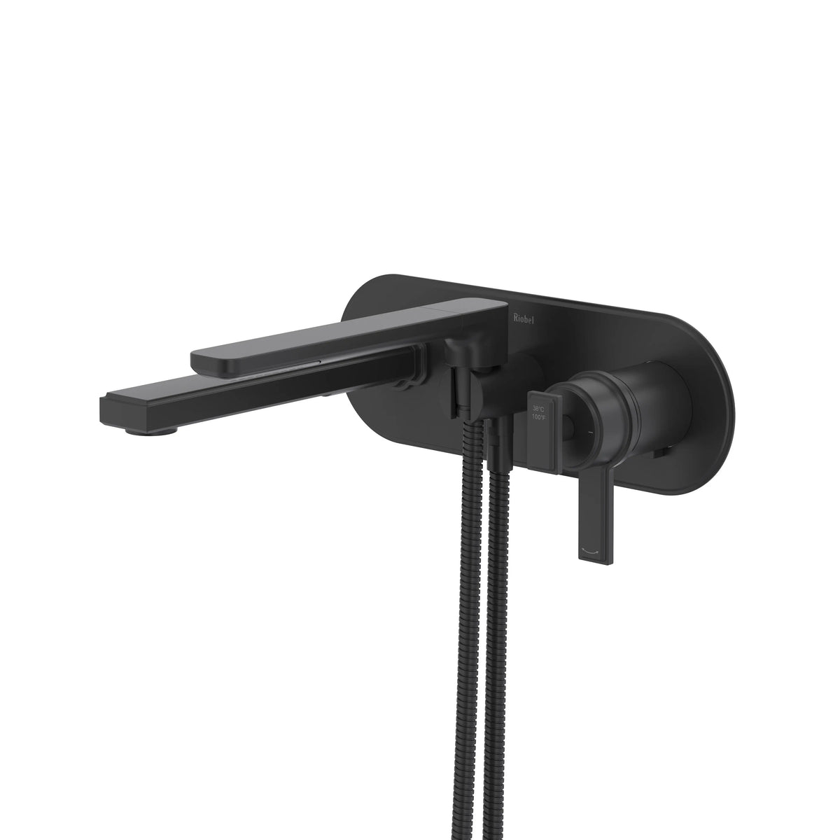 Riobel Manifesto Wall-Mount Thermostatic/Pressure Balance Tub Filler Trim with Hand Shower - Black (TMF21BK)