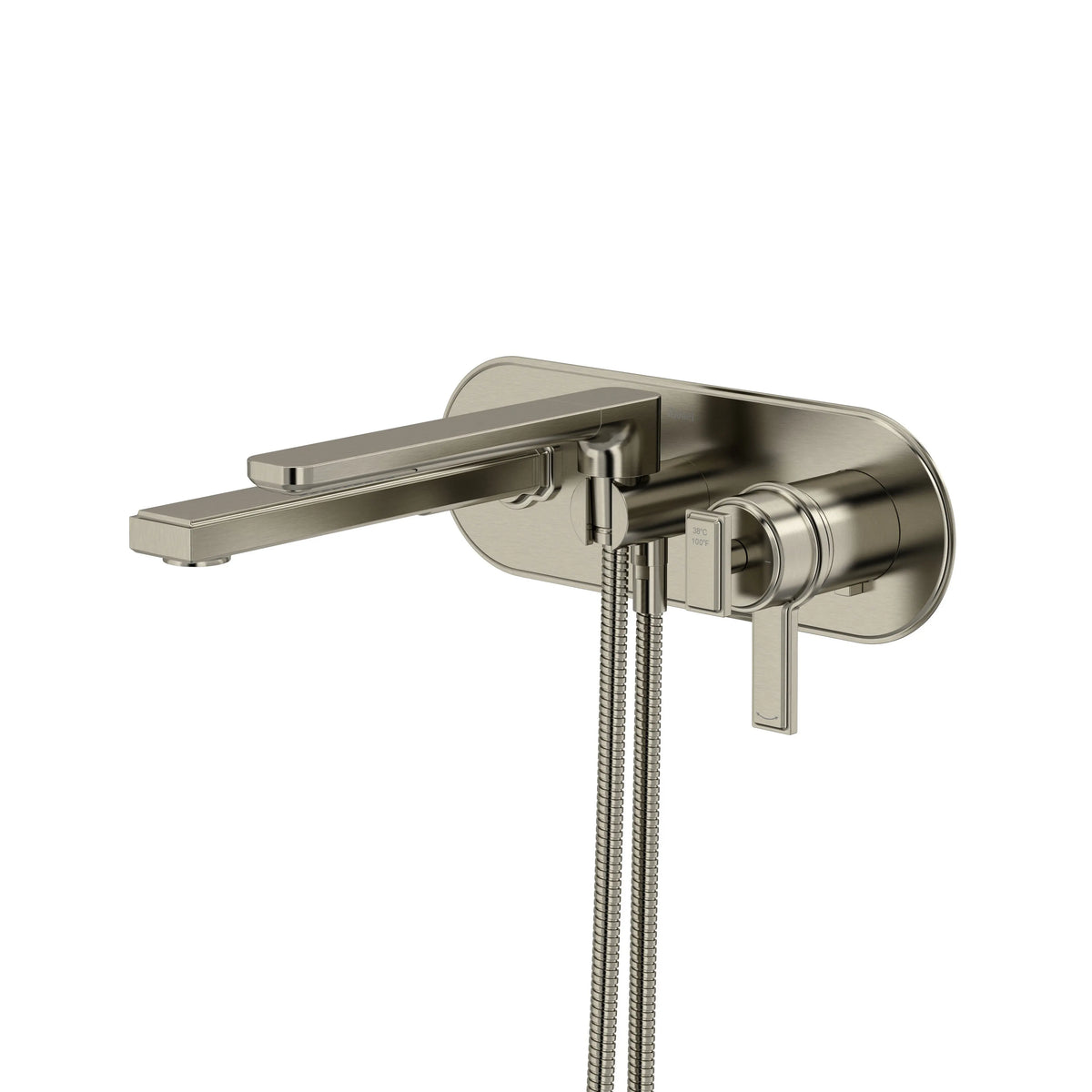 Riobel Manifesto Wall-Mount Thermostatic/Pressure Balance Tub Filler Trim with Hand Shower - Brushed Nickel (TMF21BN)