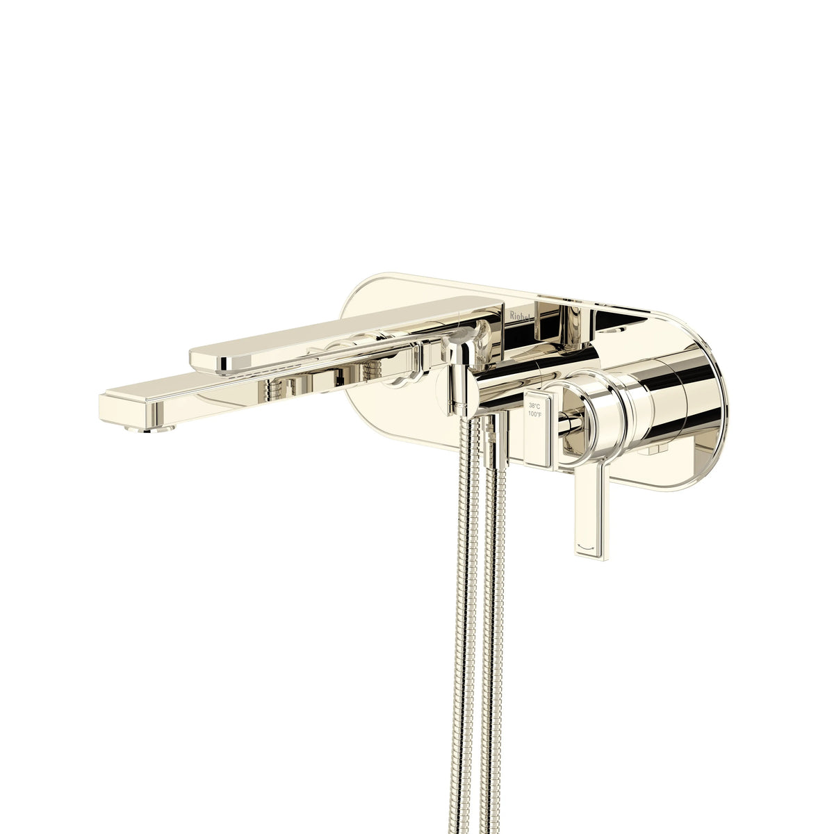 Riobel Manifesto Wall-Mount Thermostatic/Pressure Balance Tub Filler Trim with Hand Shower - Polished Nickel (TMF21PN)