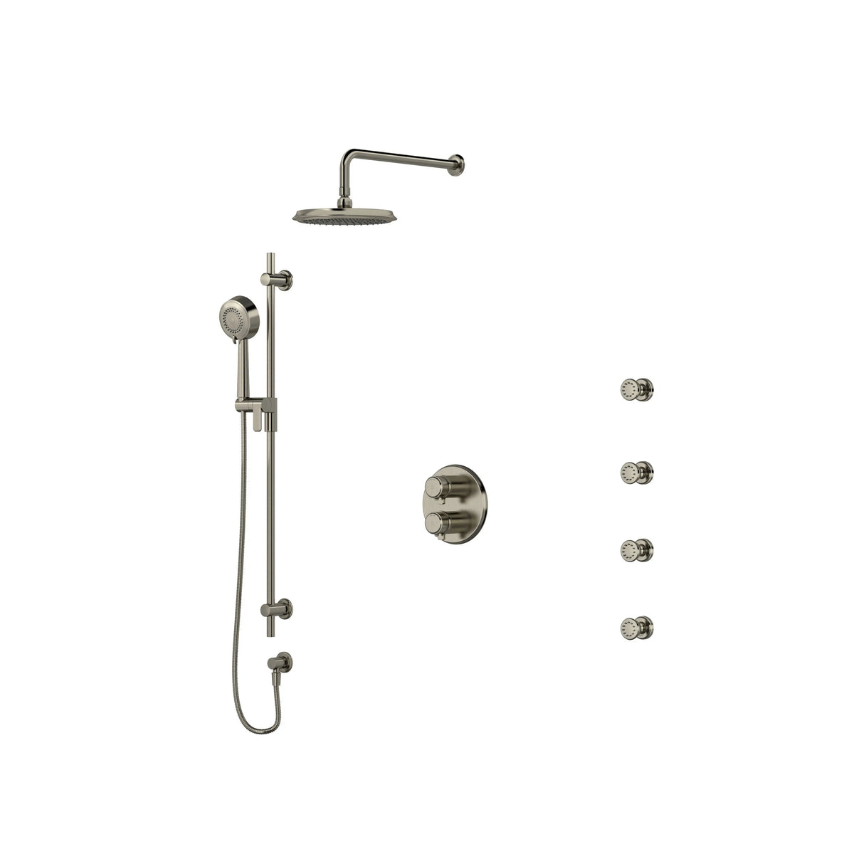 Riobel Momenti 3/4" Thermostatic & Pressure Balance Shower with Showerhead, Hand Shower Rail & Body Jet - Brushed Nickel (KIT446MMRDJBN-CW)