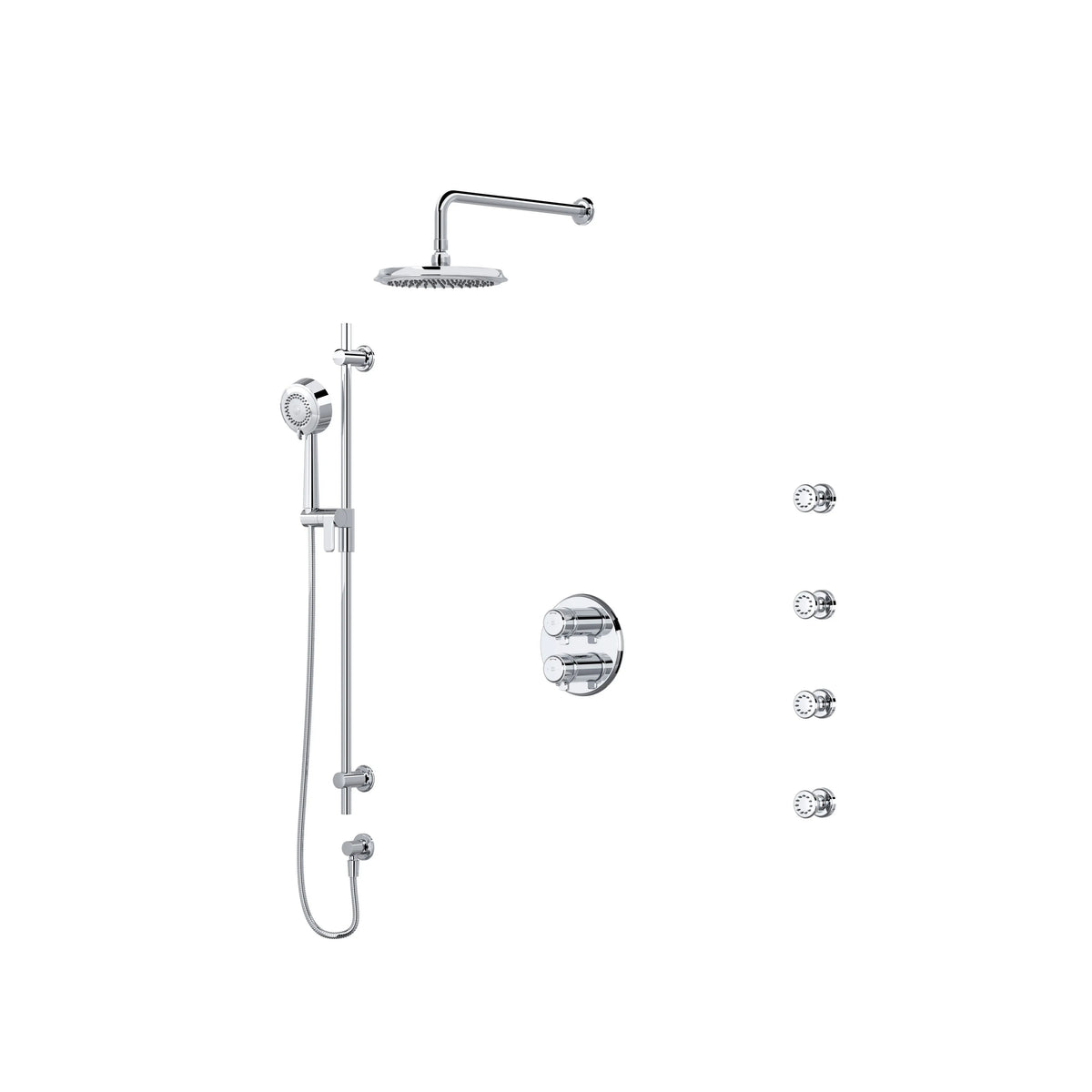 Riobel Momenti 3/4" Thermostatic & Pressure Balance Shower with Showerhead, Hand Shower Rail & Body Jet - Chrome (KIT446MMRDJC-CW)