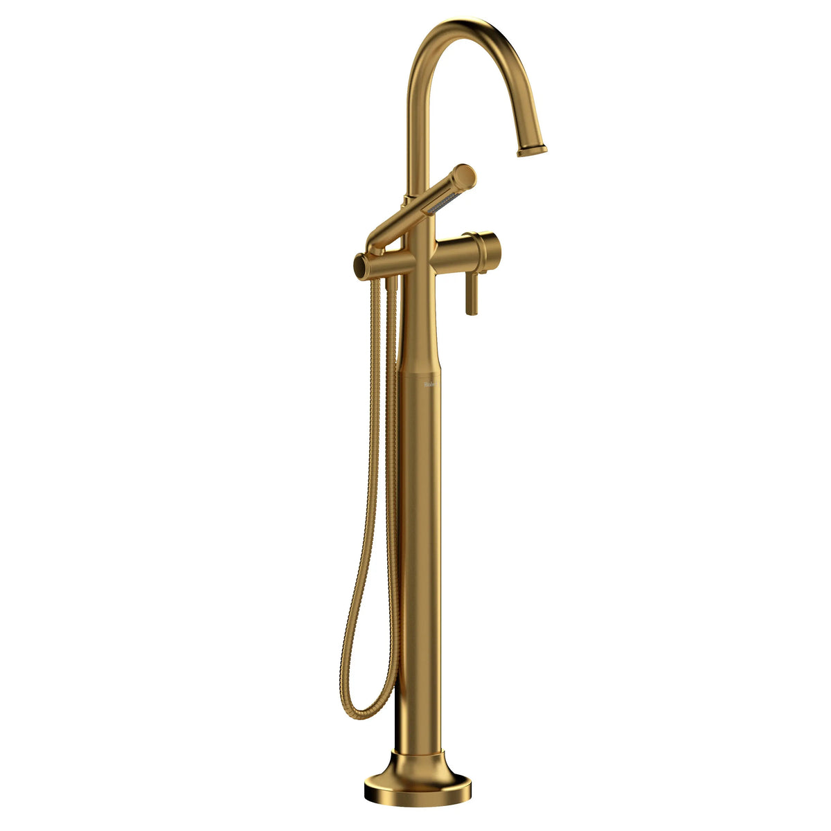 Riobel Momenti Thermostatic Floor-Mount Tub Filler Trim with C-Spout & Hand Shower - Brushed Gold (TMMRD39JBG)