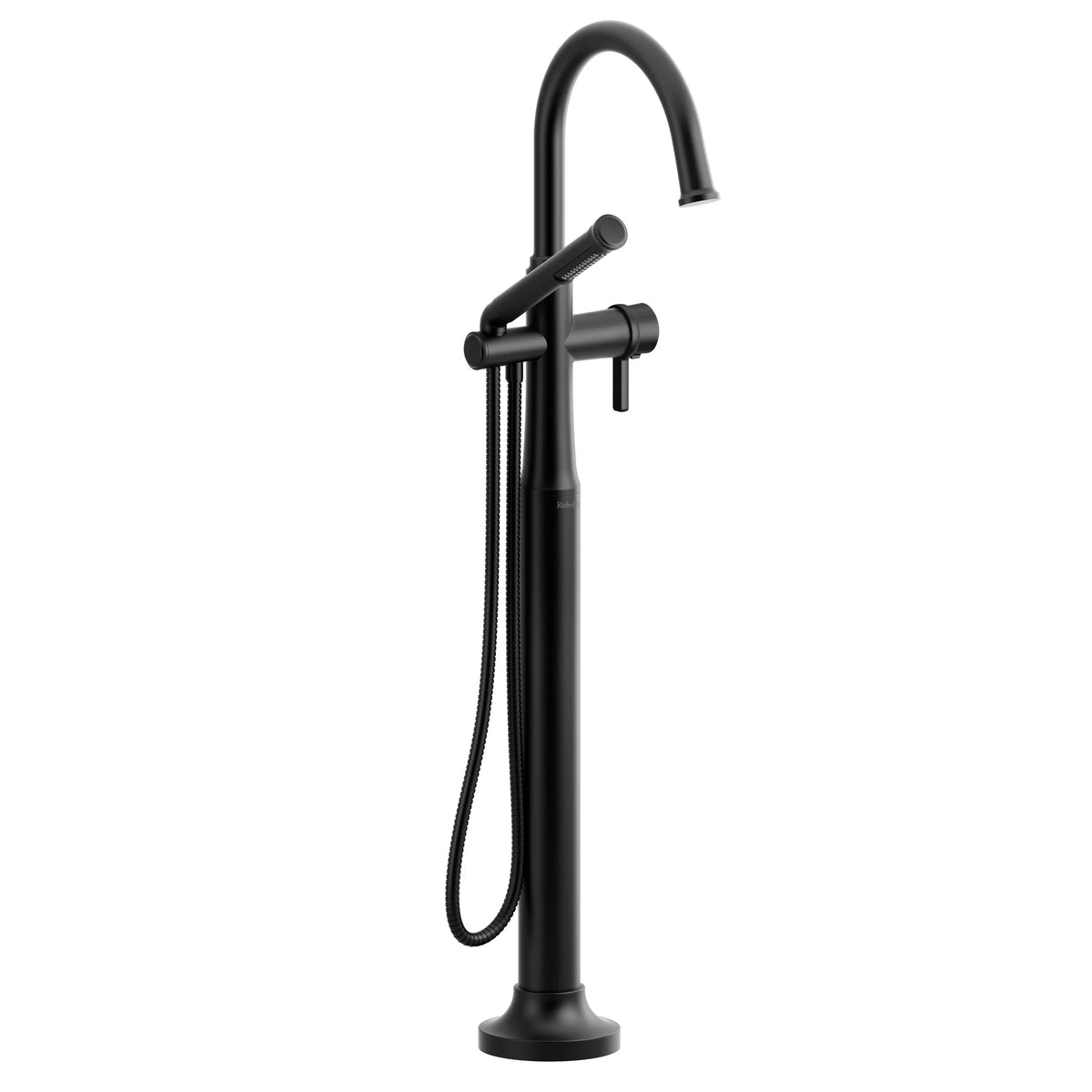 Riobel Momenti Thermostatic Floor-Mount Tub Filler Trim with C-Spout & Hand Shower - Black (TMMRD39JBK)