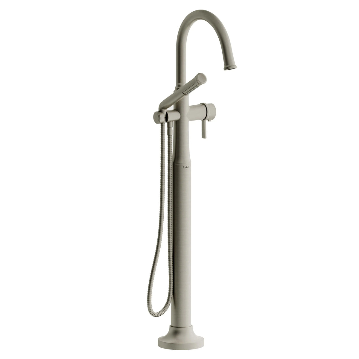 Riobel Momenti Thermostatic Floor-Mount Tub Filler Trim with C-Spout & Hand Shower - Brushed Nickel (TMMRD39JBN)