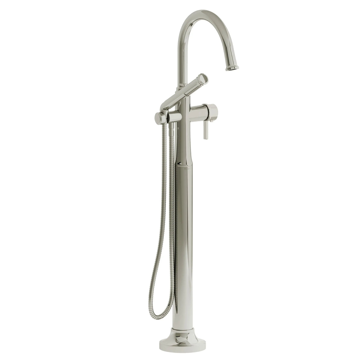 Riobel Momenti Thermostatic Floor-Mount Tub Filler Trim with C-Spout & Hand Shower - Polished Nickel (TMMRD39JPN)