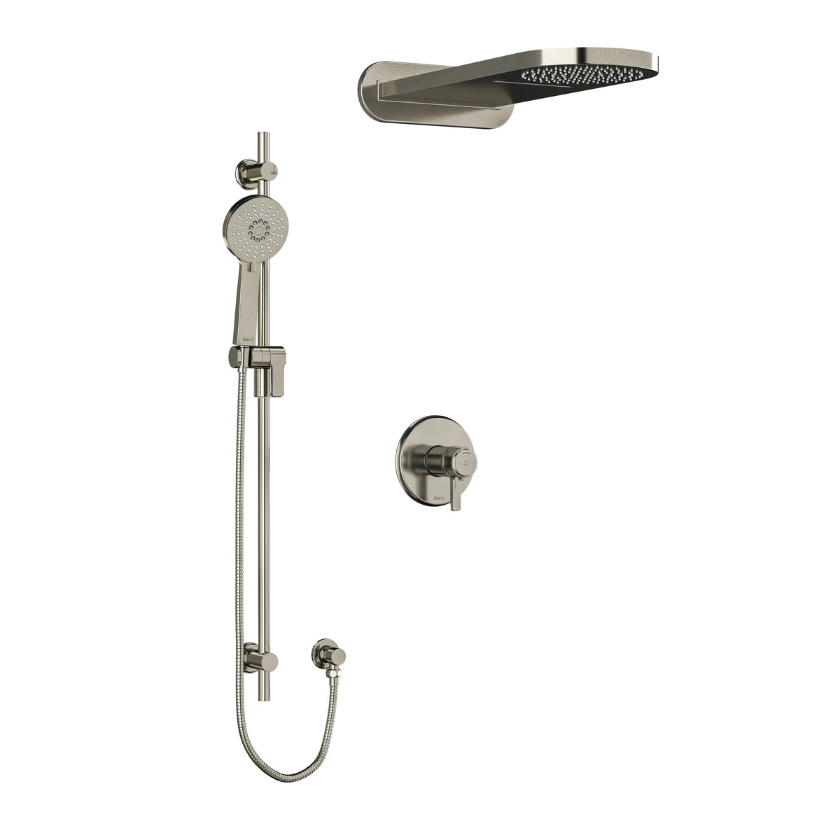 Riobel Momenti Thermostatic/Pressure Balance 3-Way Shower with Rain & Cascade Head and Hand Shower Rail - Brushed Nickel (KIT2745MMRDJBN)
