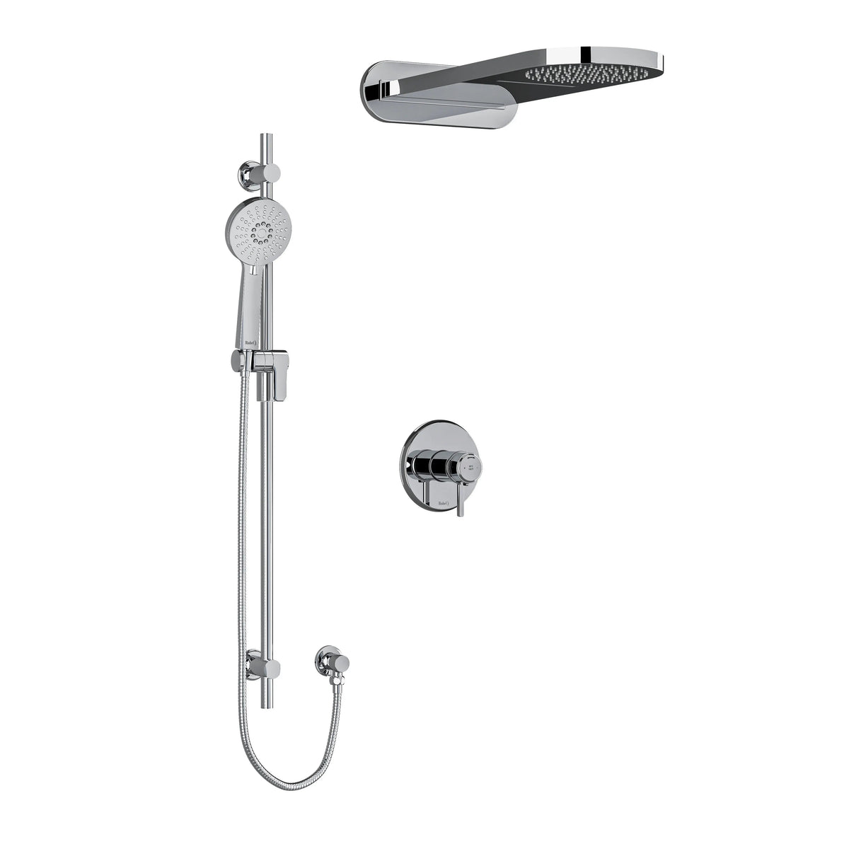 Riobel Momenti Thermostatic/Pressure Balance 3-Way Shower with Rain & Cascade Head and Hand Shower Rail - Chrome (KIT2745MMRDJC)