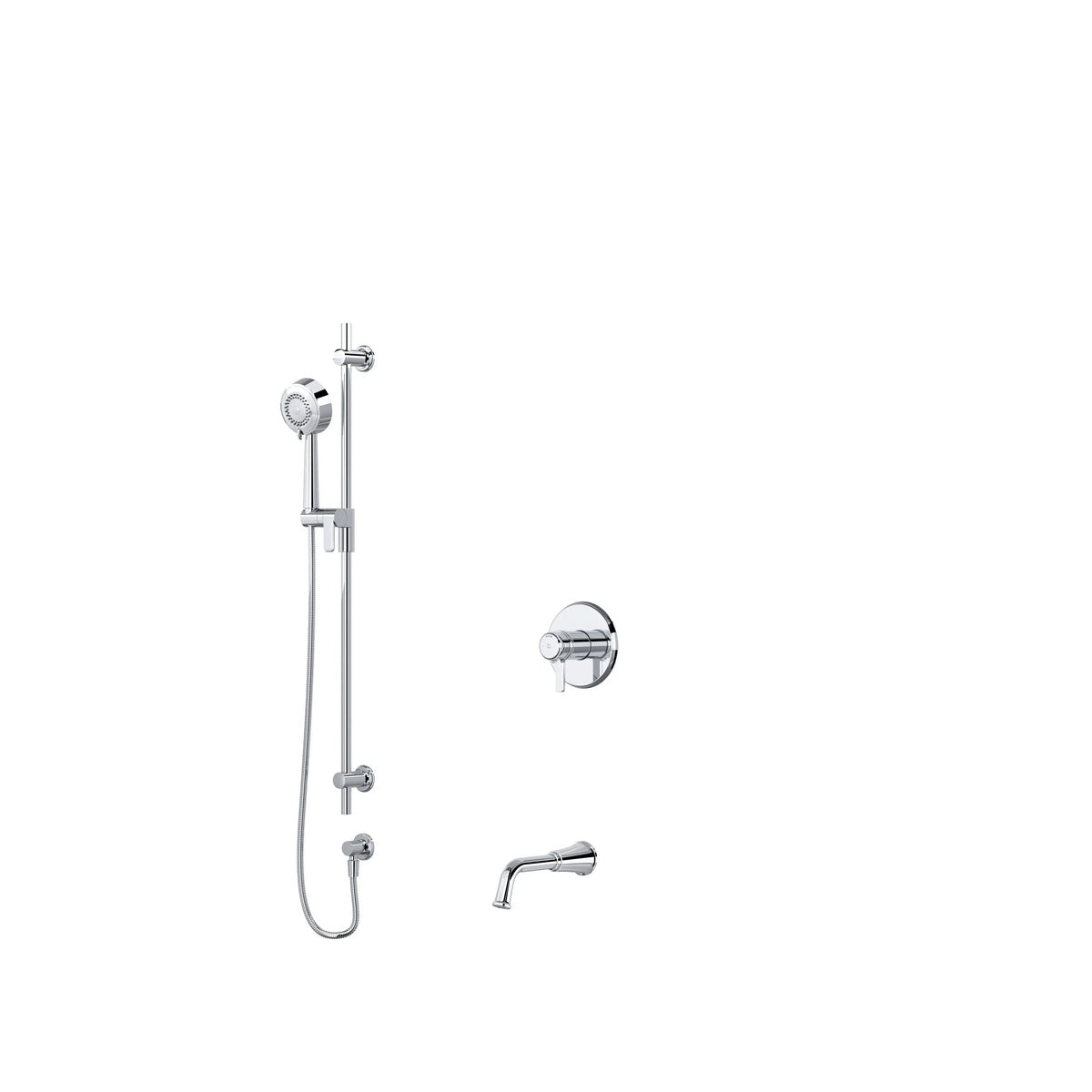 Riobel Momenti Thermostatic & Pressure Balance Shower Trim Kit with Hand Shower Rail & Tub Spout - Chrome (TKIT1244MMRDJC)