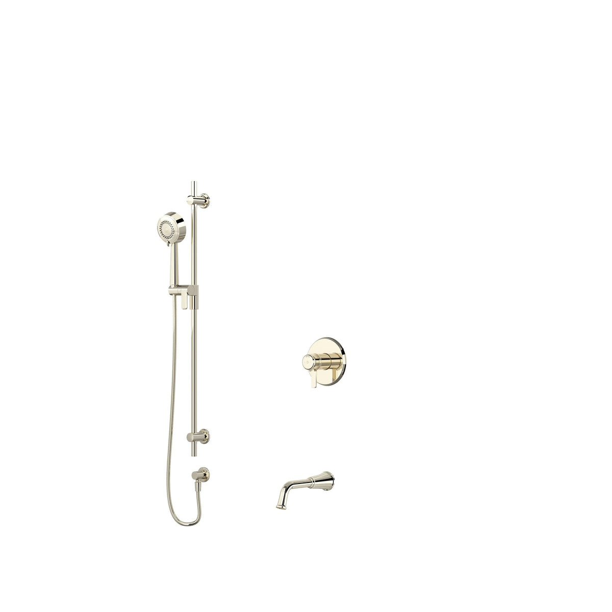 Riobel Momenti Thermostatic & Pressure Balance Shower Trim Kit with Hand Shower Rail & Tub Spout - Polished Nickel (TKIT1244MMRDJPN)