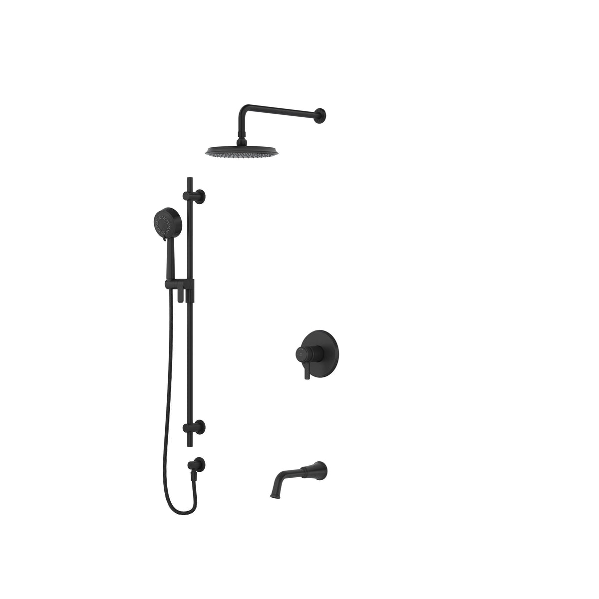 Riobel Momenti Thermostatic & Pressure Balance Shower Trim Kit with Showerhead, Hand Shower Rail & Tub Spout - Black (TKIT1345MMRDJBK-CW)