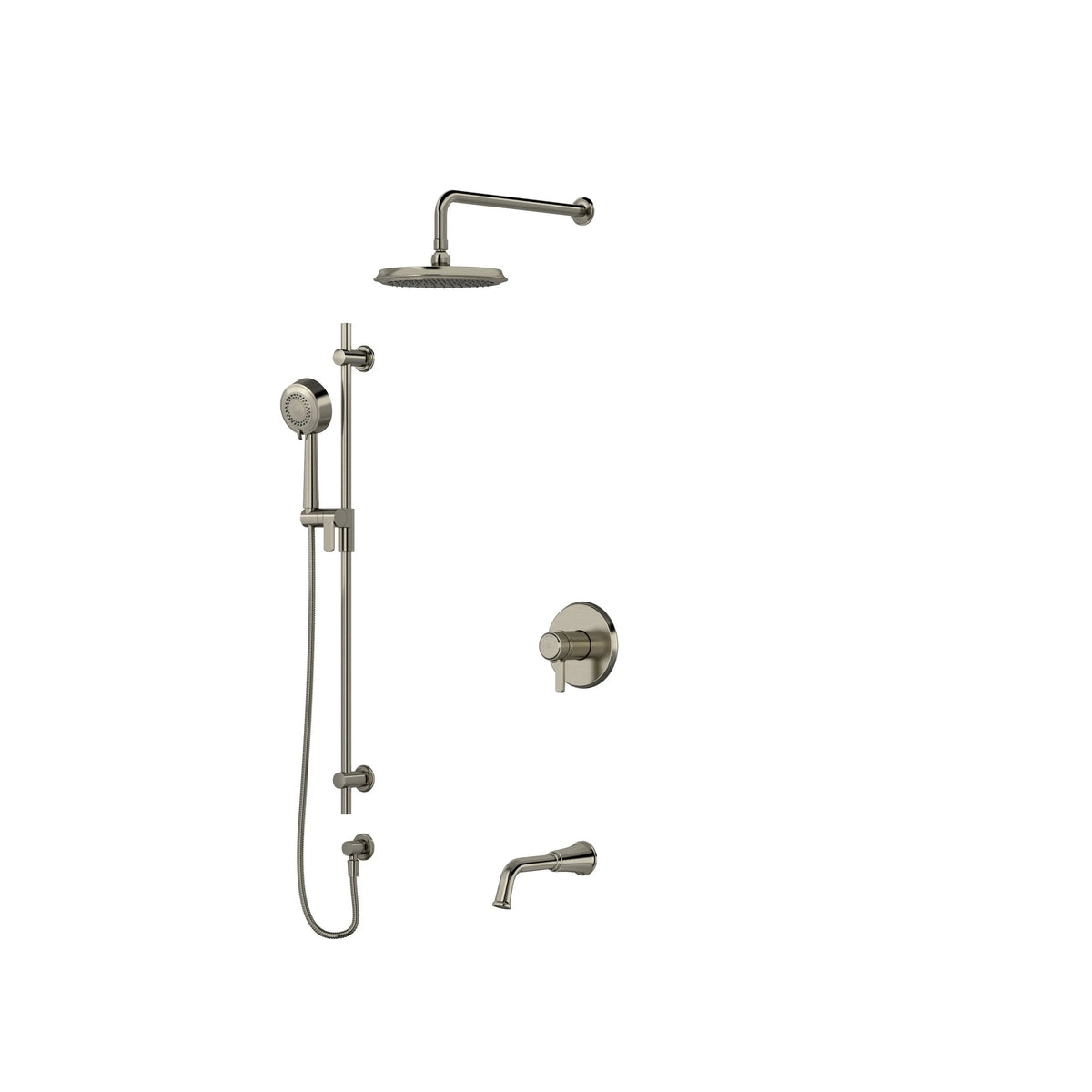 Riobel Momenti Thermostatic & Pressure Balance Shower Trim Kit with Showerhead, Hand Shower Rail & Tub Spout - Brushed Nickel (TKIT1345MMRDJBN-CW)