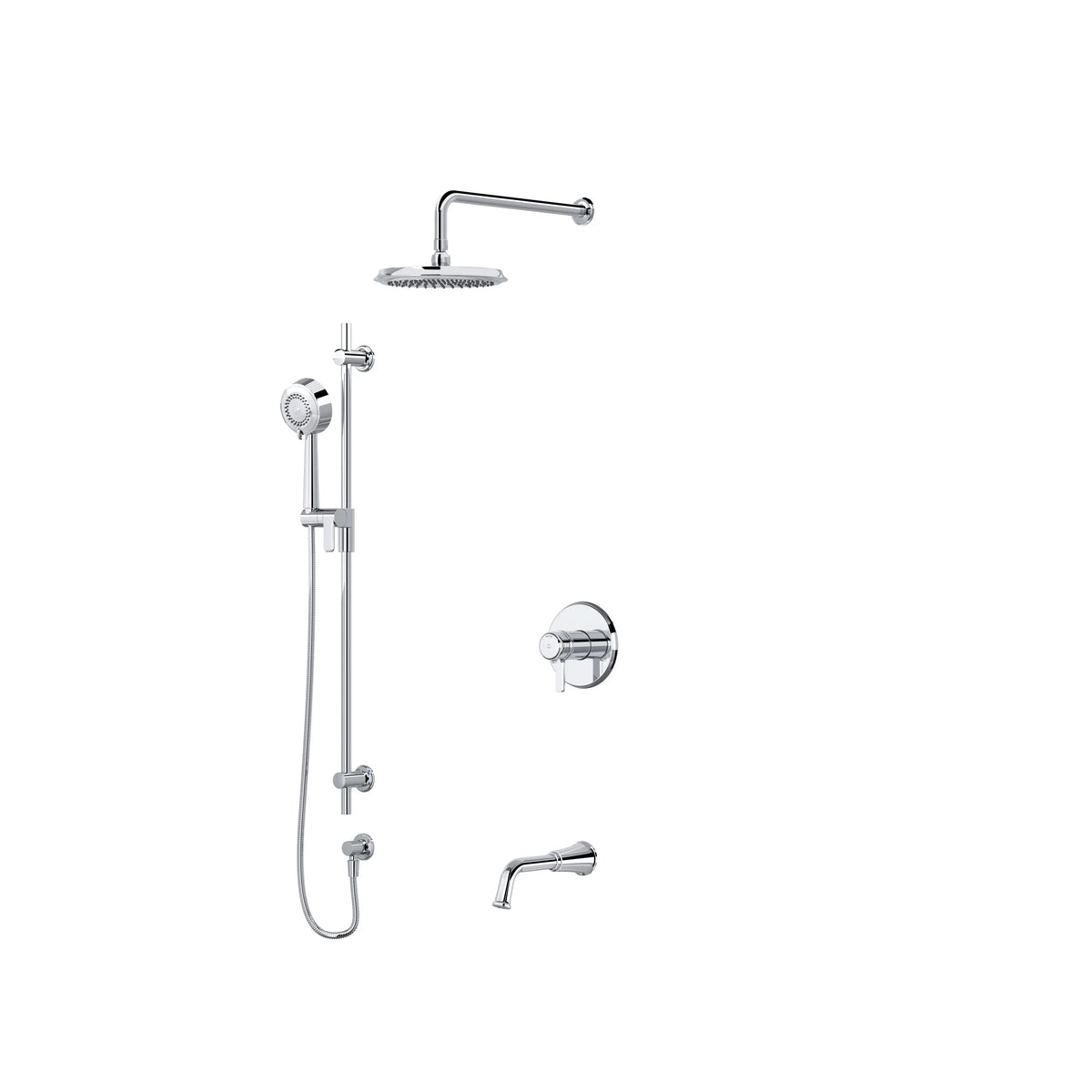 Riobel Momenti Thermostatic & Pressure Balance Shower Trim Kit with Showerhead, Hand Shower Rail & Tub Spout - Chrome (TKIT1345MMRDJC-CW)