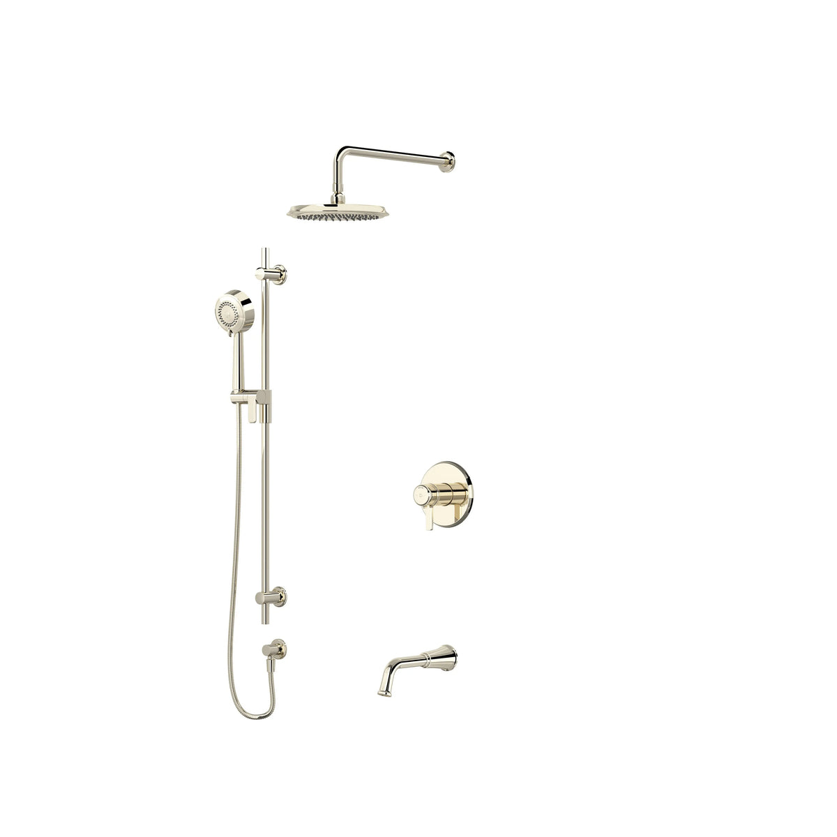 Riobel Momenti Thermostatic & Pressure Balance Shower Trim Kit with Showerhead, Hand Shower Rail & Tub Spout - Polished Nickel (TKIT1345MMRDJPN-CW)