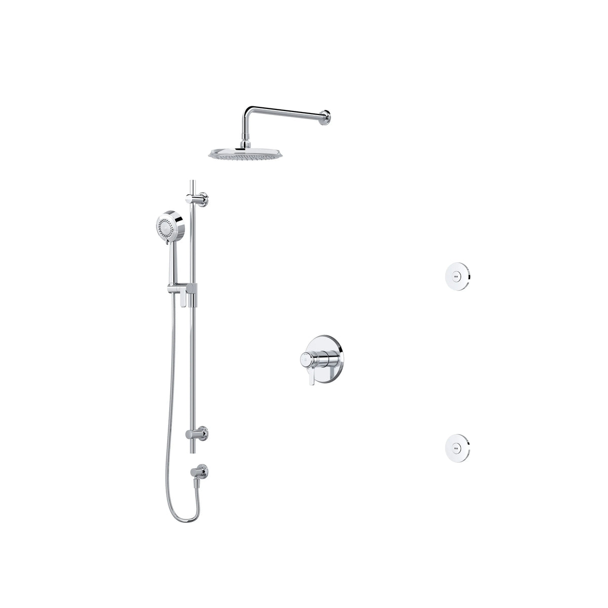 Riobel Momenti Thermostatic & Pressure Balance Shower with Showerhead, Hand Shower Rail & Body Jets — Chrome - Chrome (KIT3545MMRDJC-CW-EX)