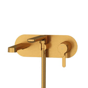 Riobel Nibi Wall-Mount Thermostatic/Pressure Balance Tub Filler Trim with Hand Shower - Brushed Gold (TNB21BG)