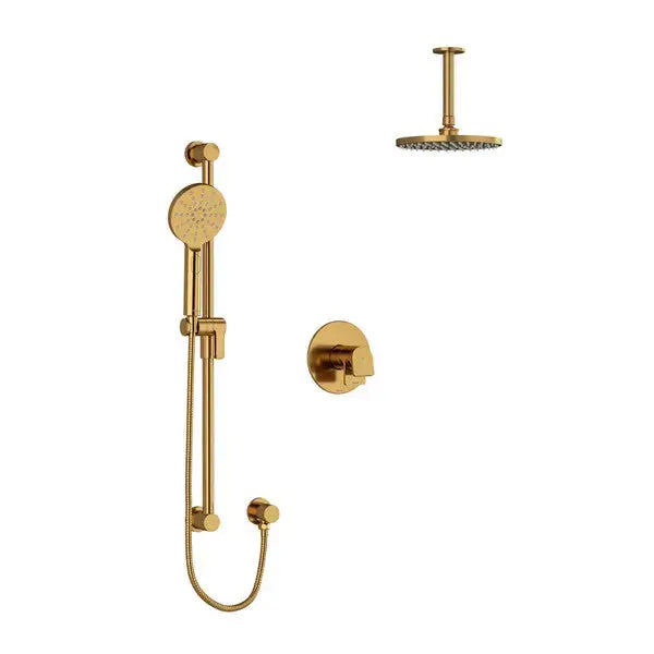 Riobel Ode 2-Way Thermostatic/Pressure Balance Shower Trim Kit with Shower Head, Hand Shower Rail - Brushed Gold (TKIT323ODBG-6)