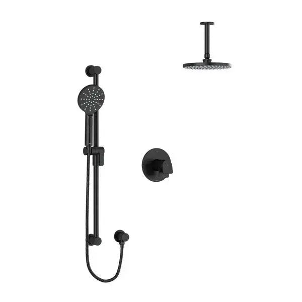 Riobel Ode 2-Way Thermostatic/Pressure Balance Shower Trim Kit with Shower Head, Hand Shower Rail - Black (TKIT323ODBK-6)