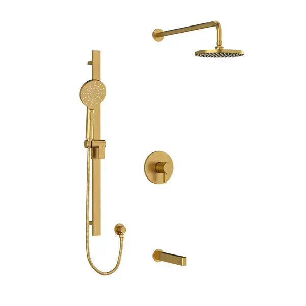 Riobel Paradox 3-Way Thermostatic/Pressure Balance Shower Trim Kit with Shower Head, Hand Shower Rail & Tub Spout TKIT1345PXTM - Brushed Gold (TKIT1345PXTMBG-6)