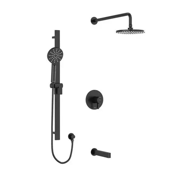 Riobel Paradox 3-Way Thermostatic/Pressure Balance Shower Trim Kit with Shower Head, Hand Shower Rail & Tub Spout TKIT1345PXTM - Black (TKIT1345PXTMBK-6)