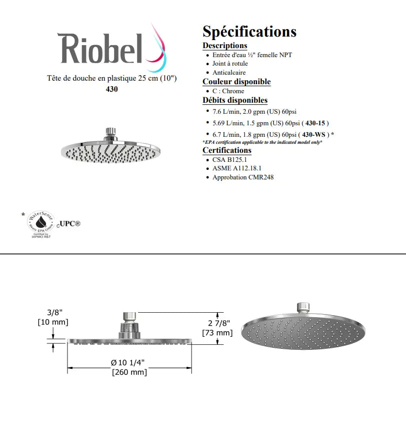 Riobel Premium Round Shower Kit 1623 Trim - Plumbing Market