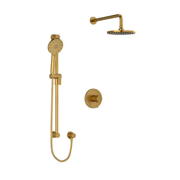 Riobel Riu 2-Way Thermostatic/Pressure Balance Shower Trim Kit with Shower Head & Hand Shower Rail - Brushed Gold (TKIT323RUTMBG-6)