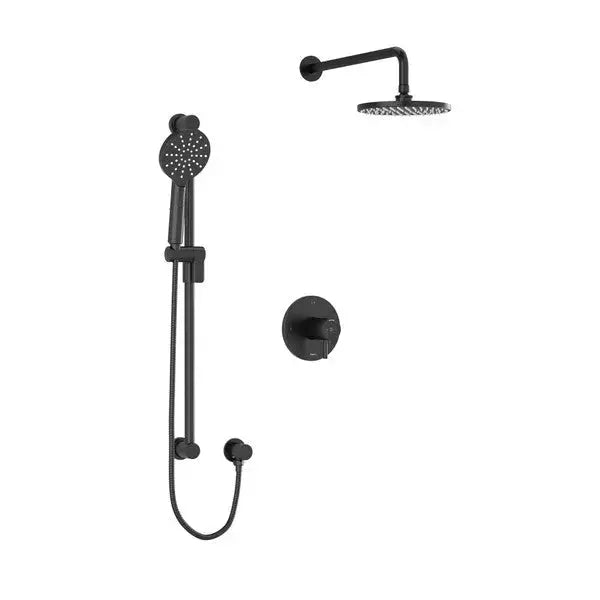 Riobel Riu 2-Way Thermostatic/Pressure Balance Shower Trim Kit with Shower Head & Hand Shower Rail - Black (TKIT323RUTMBK-6)