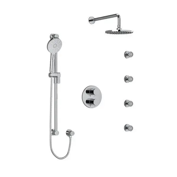 Riobel Riu 3/4" Thermostatic/Pressure Balance Shower System with Body Jets, Hand Shower Rail & Shower Head - Chrome (KIT446RUTMC-6)