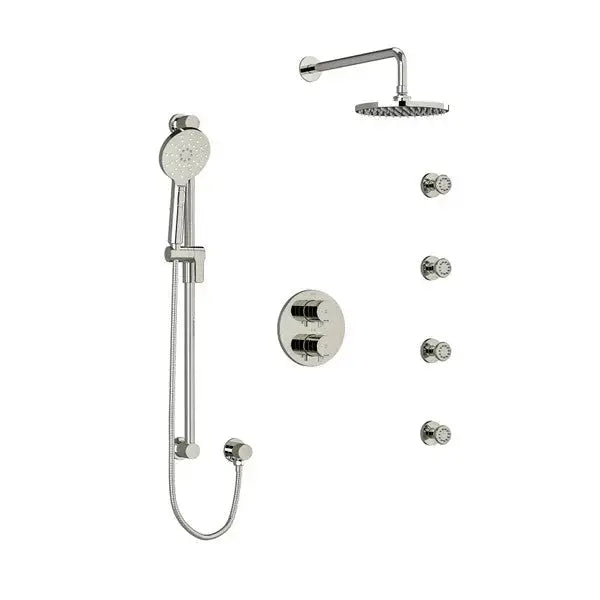 Riobel Riu 3/4" Thermostatic/Pressure Balance Shower System with Body Jets, Hand Shower Rail & Shower Head - Polished Nickel (KIT446RUTMPN-6)