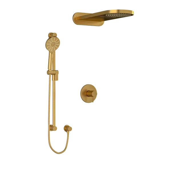 Riobel Riu 3-Way Thermostatic/Pressure Balance Shower with Rain Head & Hand Shower - Brushed Gold (KIT2745RUTMKNBG-EX)