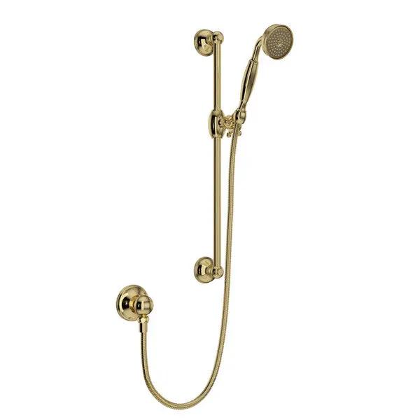 Rohl Handshower Set With 22" Slide Bar & Single Function Unlacquered Brass - Plumbing Market