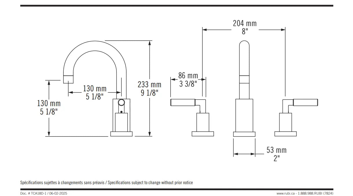 Rubi Dana 8 Po. Cc Basin Faucet Chrome RCA18DCC