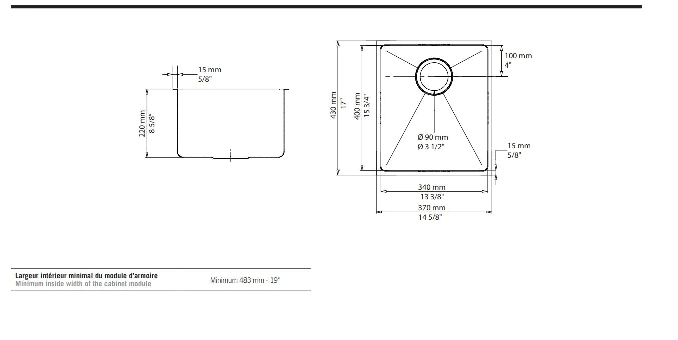 Rubi Merlot Single Undermount Sink 14-1/2’’ X 17’’ X 8-5/8’’ RME370S