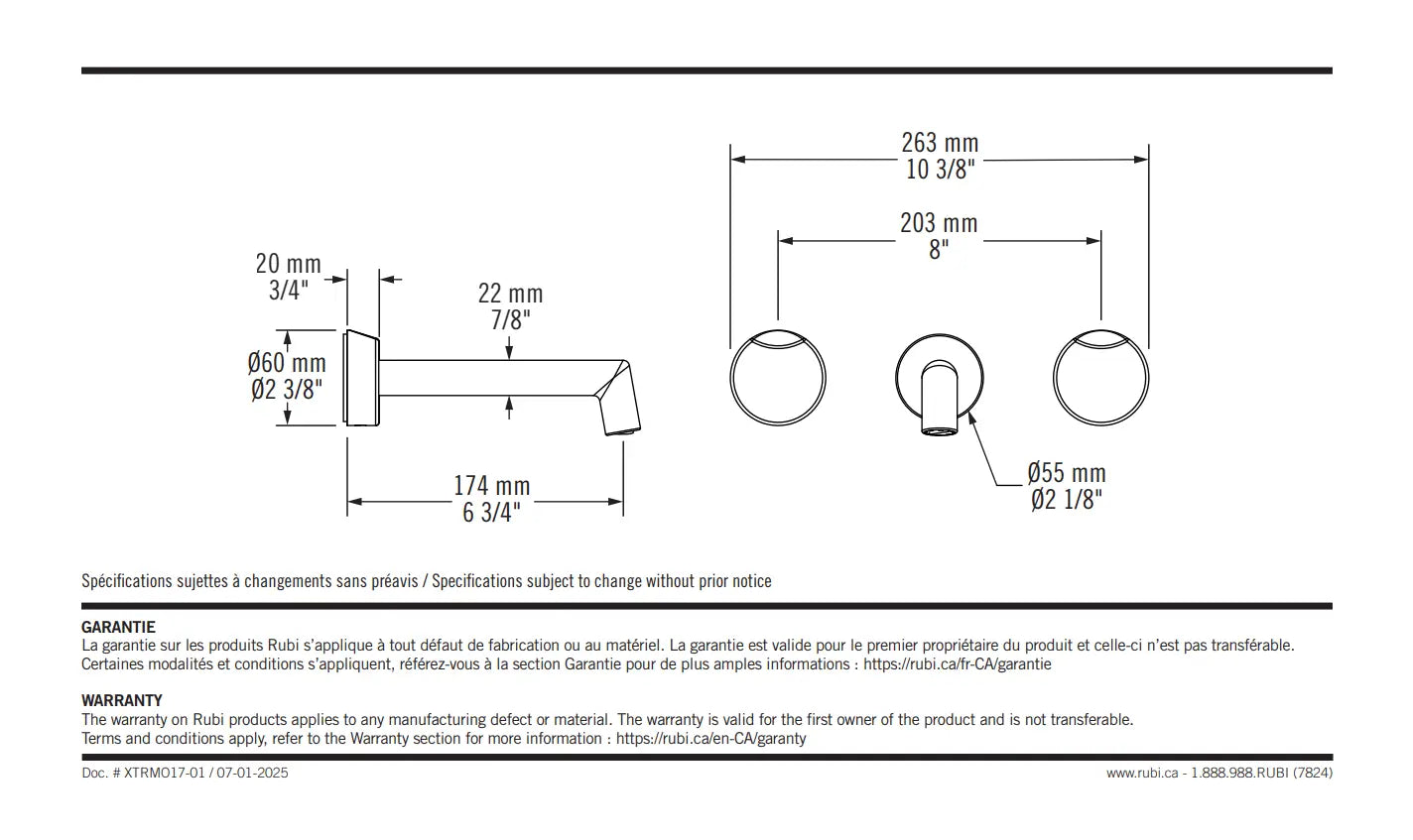 Rubi Moon Wall-Mount Bathroom Faucet with Drain