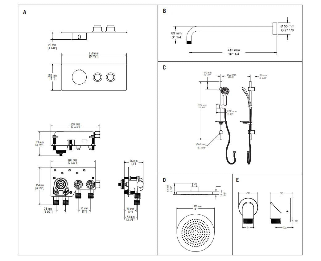Rubi ON 1/2" Thermostatic Shower Faucet RON2E20-13N