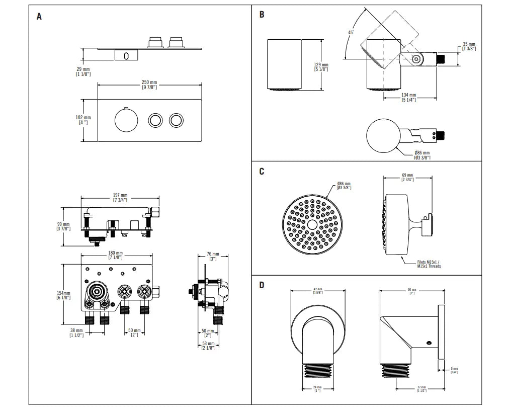 Rubi ON 1/2" Thermostatic Shower Faucet RON2E30-40N