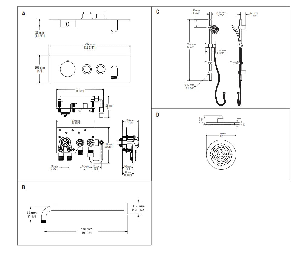Rubi ON 1/2" Thermostatic Shower Faucet RON2F20-13N