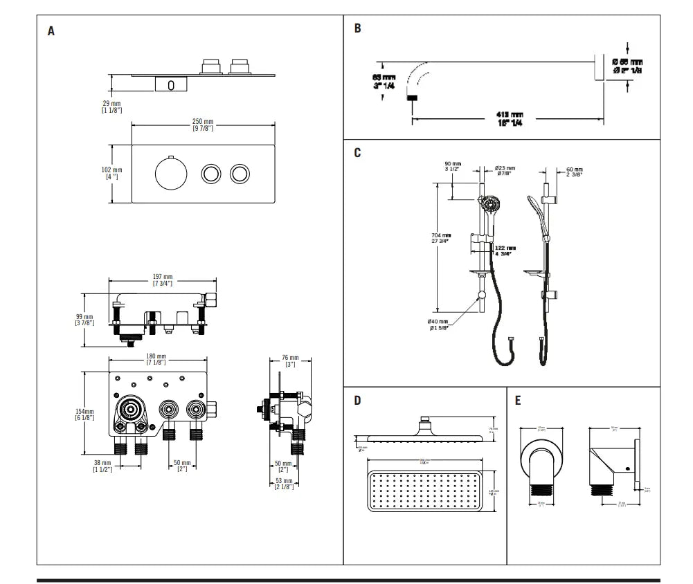 Rubi ON 1/2" Thermostatic Shower Faucet with Square Shower Head