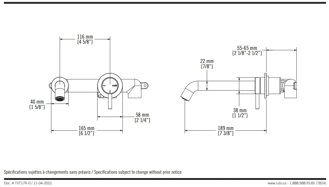 Rubi Vertigo Wall Mounted Bathroom Faucet With Drain