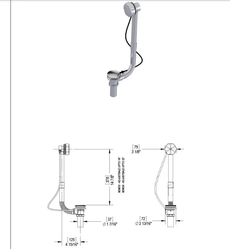 Rubinet Adjustable Telescopic Bathtub Waste & Overflow - Plumbing Market