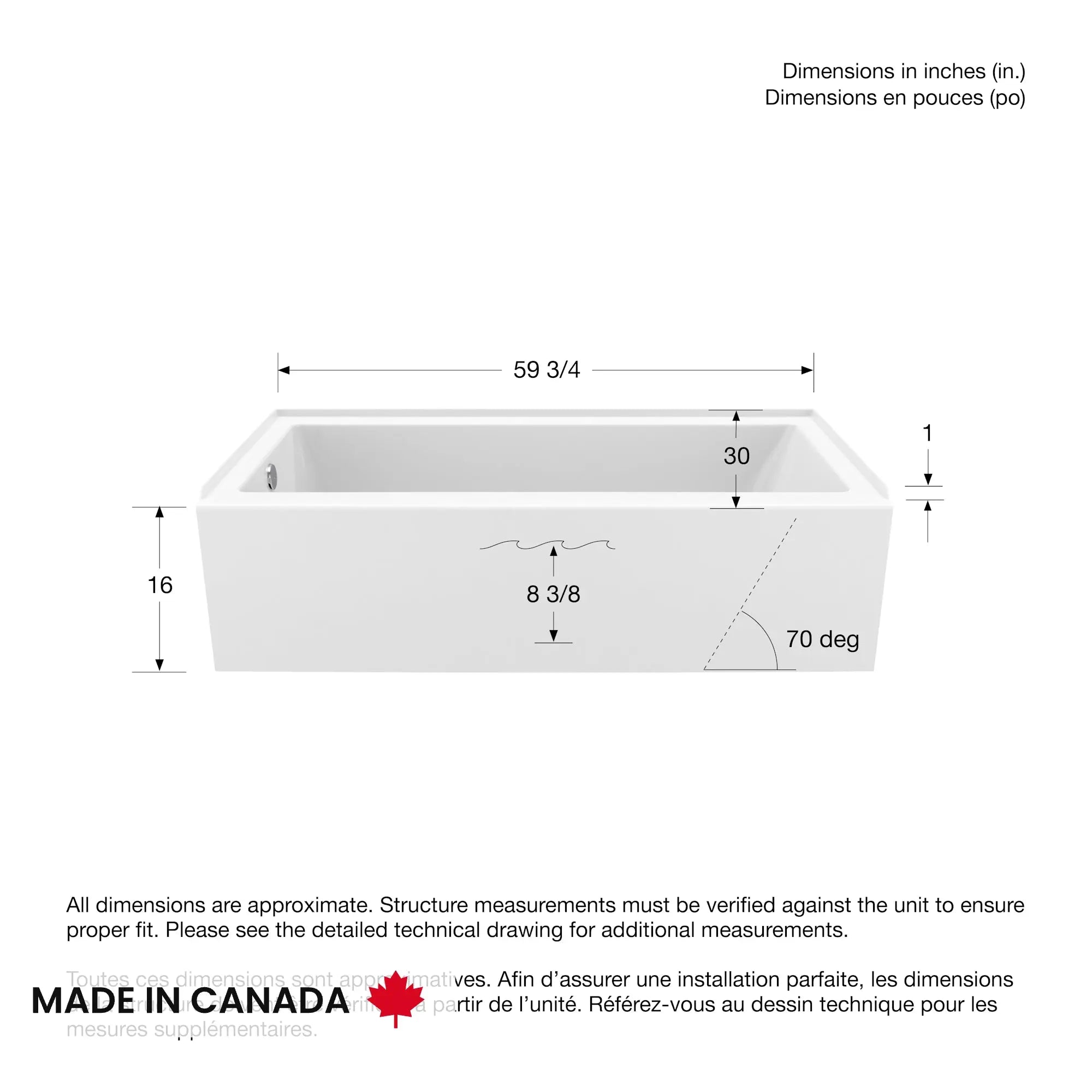 Rubix Access 6030 AFR Acrylic Alcove Left-Hand Drain Bathtub in White - Plumbing Market