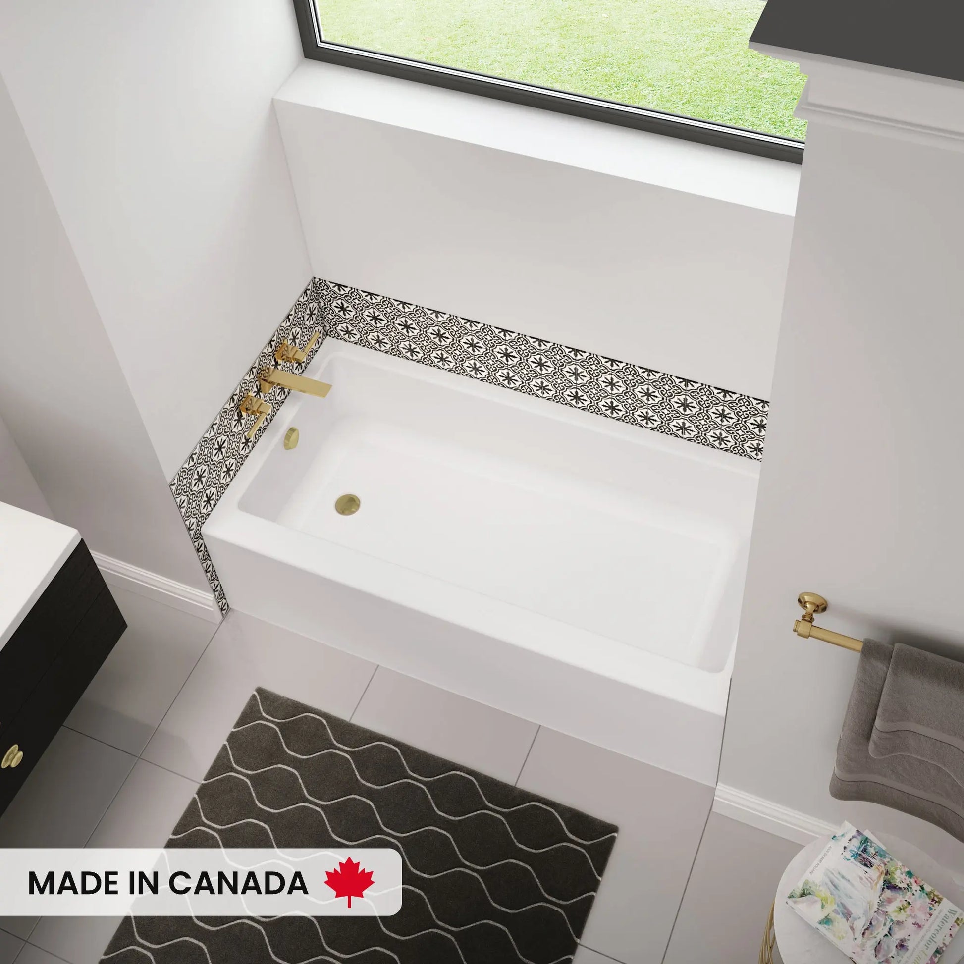 Rubix Access 6030 AFR Acrylic Alcove Left-Hand Drain Bathtub in White - Plumbing Market