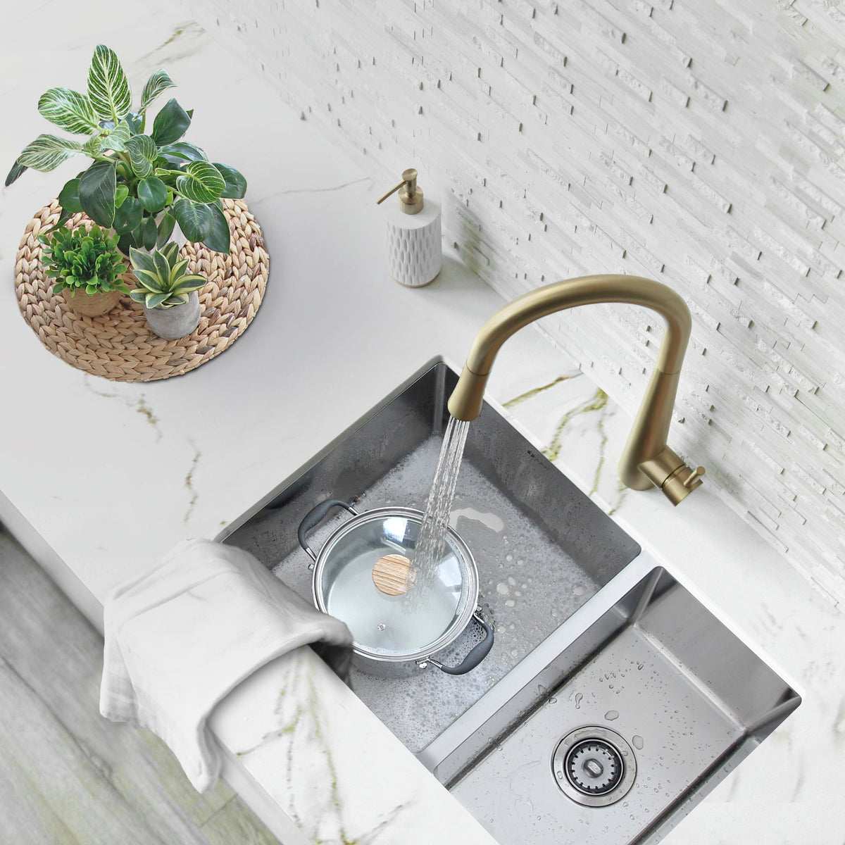 Stylish Sevilla 28" Undermount Double Bowl Kitchen Sink 18 Gauge Stainless Steel with Standard Strainers Set of Three S-403-3